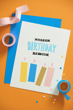 Happy birthday. Stylish craft present with greeting card
