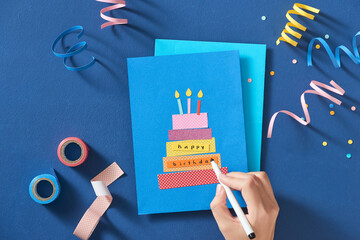 Greeting card with birthday cake