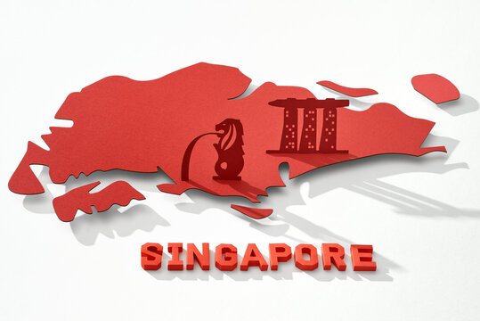 Singapore famous landmarks in paper cut style. Travel concept.