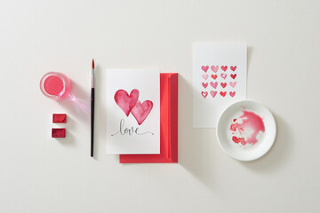 Handmade greeting card with love shape and writing space.