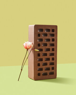 Vertical clay perforated and one flower.