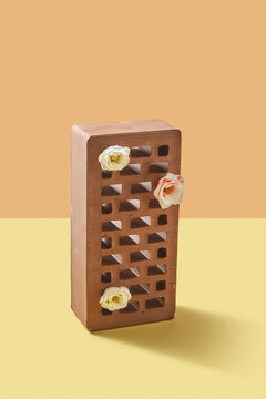 Flowers in the holes of brick.