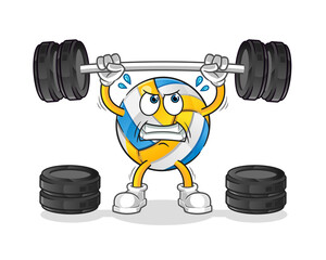 volleyball lifting the barbell character. cartoon mascot vector