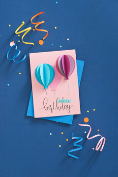 Happy birthday card with balloons. Handmade.