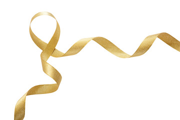 Golden satin ribbon isolated cutout on white background