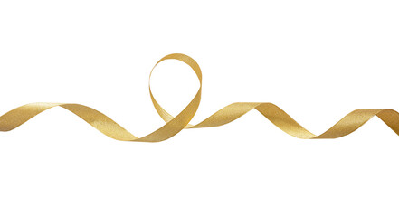 Gold satin ribbon isolated cutout on white background
