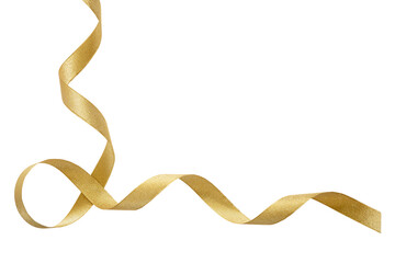 Gold satin ribbon isolated cutout on white background