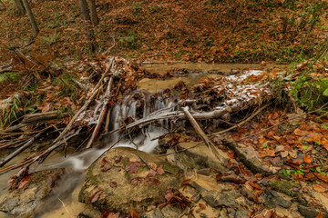 Cascade and creek Bystricka near Bystrice pod Hostynem town in east Moravia