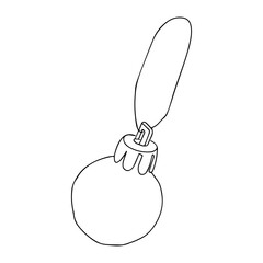 Beautiful hand-drawn black vector illustration of one toy Christmas ball with texture isolated on a white background for coloring book for children