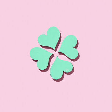 Handmade paper green shamrock's four petals.