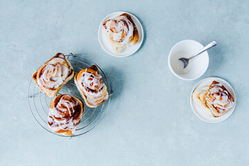 Cinnamon Buns with Glaze Horizontal Shot