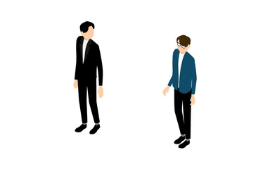 アイソメトリック、立ち止まる男性と振り返る男性