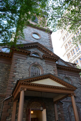 Fototapeta na wymiar New York, NY, USA - JUNE 2, 2019: Saint Paul's Chapel of Trinity Church near Wall Street