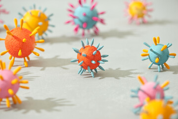 Microbiological model of a virus molecule on a rgray background