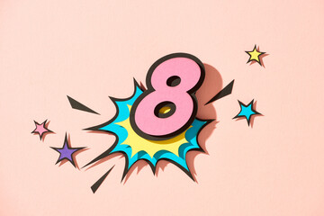 Eight. Number 8 in style of comics, pop art