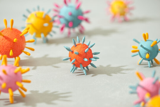 Abstract background with virus strain model of Novel coronavirus 2019-nCoV on color. Virus Pandemic Protection Concept