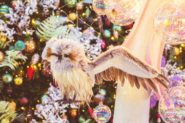 Christmas installations and decorations with animals, toys, garlands and illumination. 05 December 2020, Minsk, Belarus
