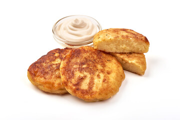 Fried potato pancakes, isolated on white background