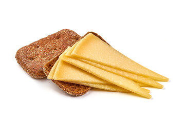 Parmesan Cheese slices, isolated on white background