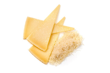 Italian parmesan Hard Cheese, isolated on white background