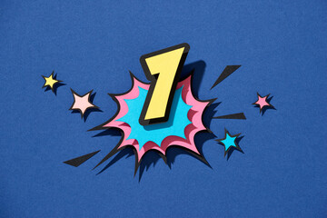 First, One. Number 1 in style of comics, pop art