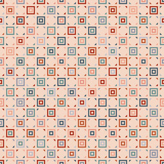 Fototapeta premium Vector geometric seamless pattern with squares, triangles, tiles. Abstract colorful texture. Stylish minimal vintage ornament background. Simple repeat design for decoration, print, wallpapers, cover