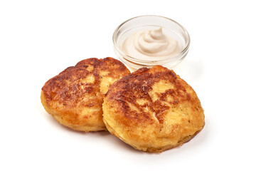 Fried potato pancakes, isolated on white background