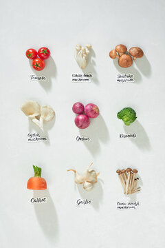 Many kinds of vegetables and mushrooms