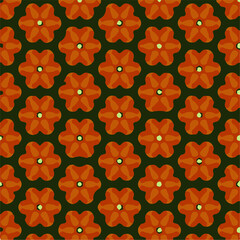 geometric pattern with red flowers and green background