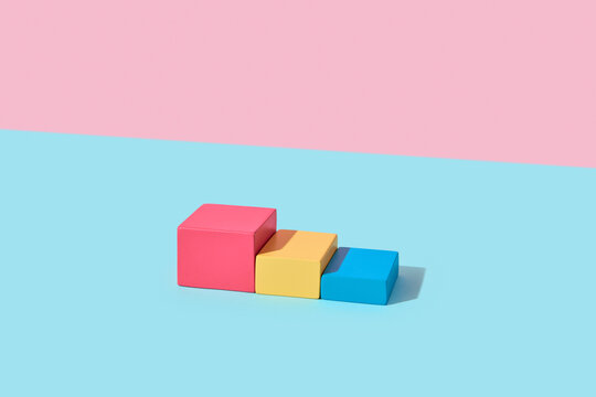 Colorful painted model cubes.
