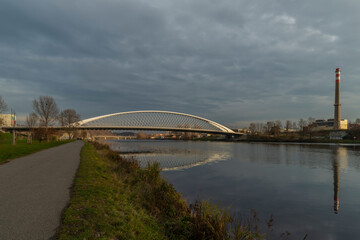 New Trojsky bridge in Prague Holesovice part of capital in autumn afternoon