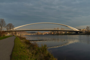 New Trojsky bridge in Prague Holesovice part of capital in autumn afternoon