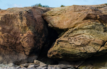 Vendée, France; February 7, 2021: Corniche Vendéenne a cavity accessible by low tide, Brétignolles sur mer.