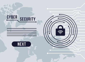 cyber security infographic with padlock and wifi signal in circuit