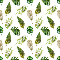 watercolor pattern of tropical leaves