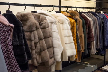 Obraz premium Fur coats in the store.