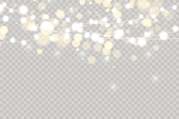 Christmas lights isolated on transparent background.