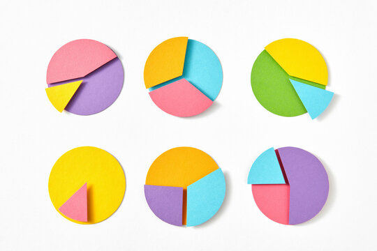 Colorful papercraft round pie charts pattern.