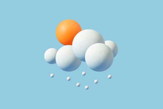 Plastic balls as clouds and sun.