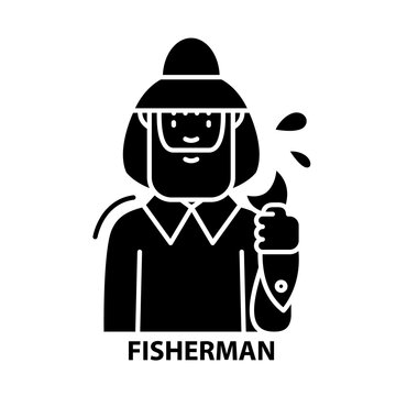 fisherman icon, black vector sign with editable strokes, concept illustration