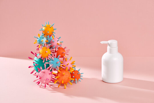 Anti-Bacterial Sanitizer hand gel dispenser, infection control concept.