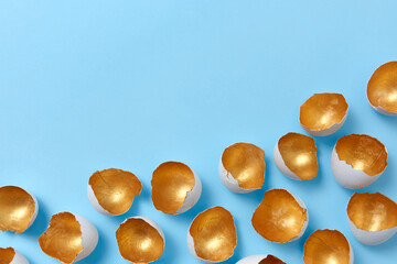 Easter border from golden eggshell.