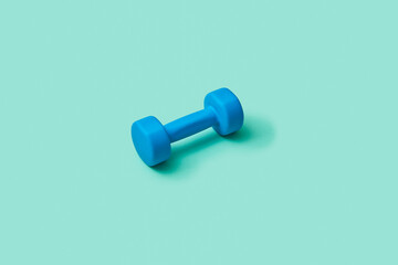 Sport equipment blue barbell.