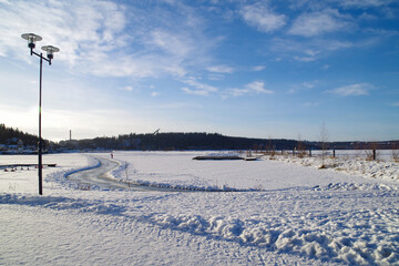 landscape with snow in the lake