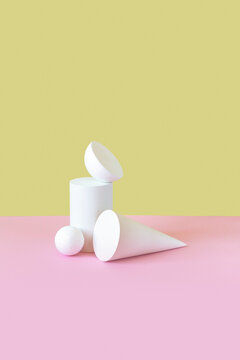 Solid geometric gypsum figures.