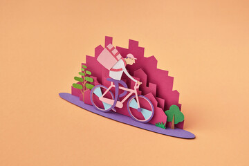 Handmade courier on a bike delivers food.