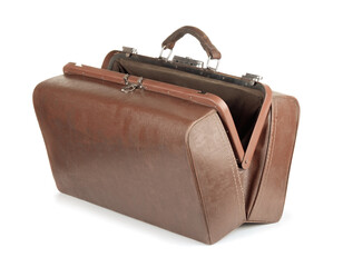 Open old leather gladstone bag