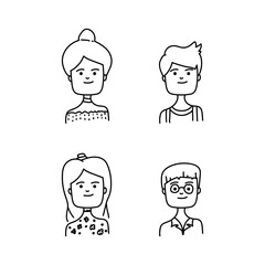 Line art cartoon people avatar for animation character or book