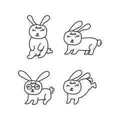Obraz na płótnie Canvas Line art doodle bunnies collection design isolated on white background