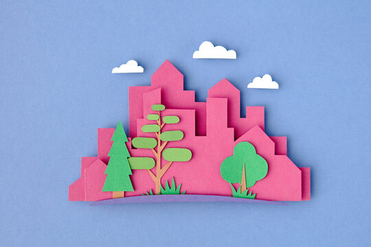 Silhouette of city handmade from color paper.